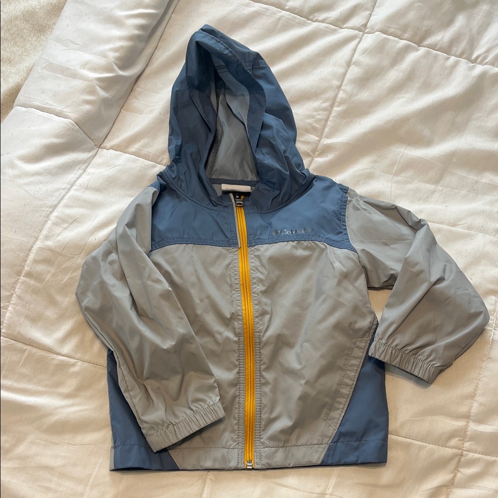Columbia Kids Raincoat in Blue and Gray with Yellow Zipper